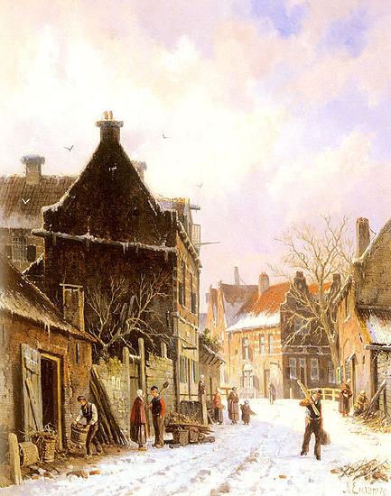 Adrianus Eversen A Village Street Scene in Winter Germany oil painting art